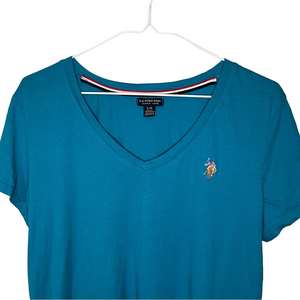 US Polo Assn Womens V Neck Tee Large Blue Teal
